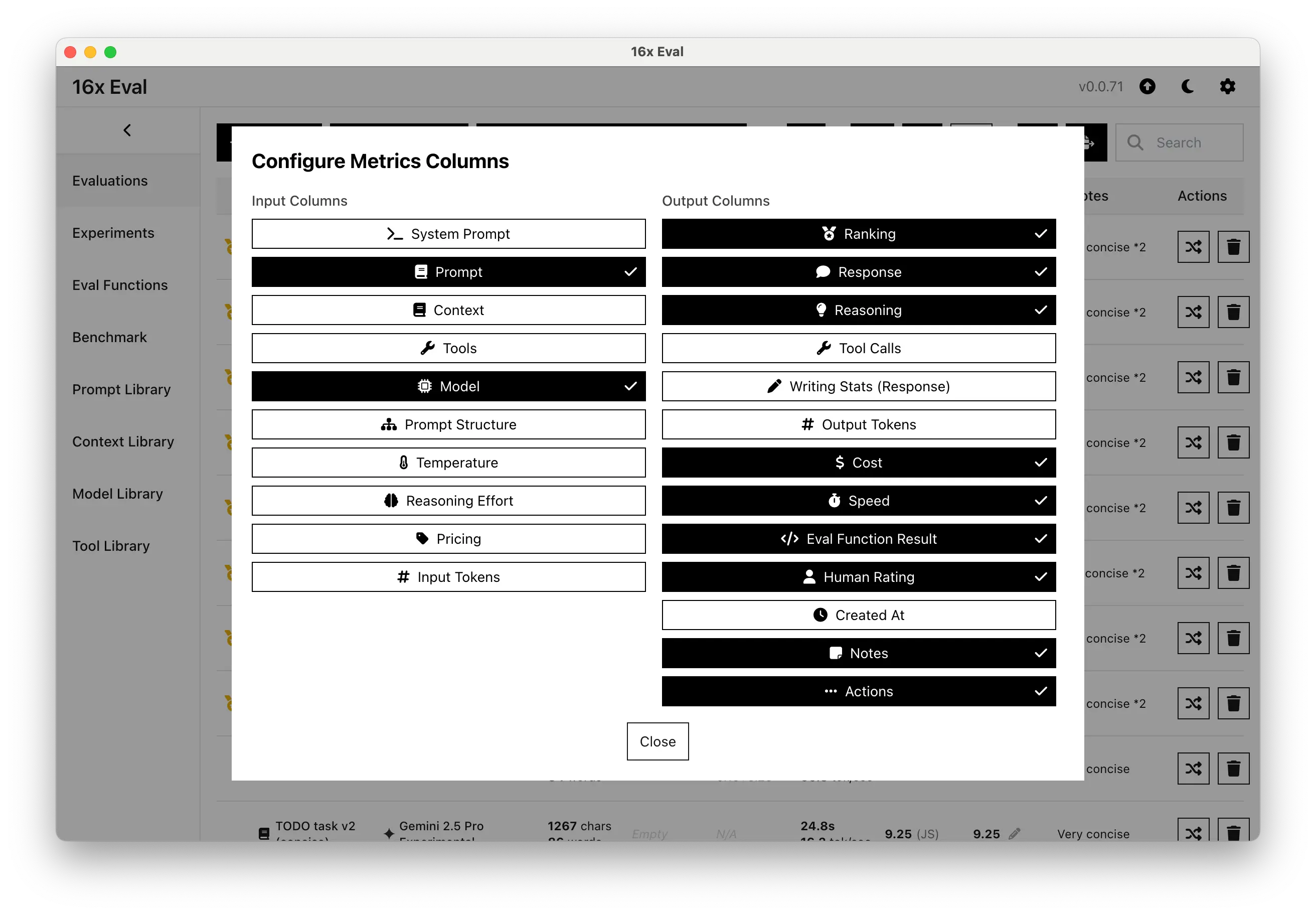 16x Eval customizable columns for metrics