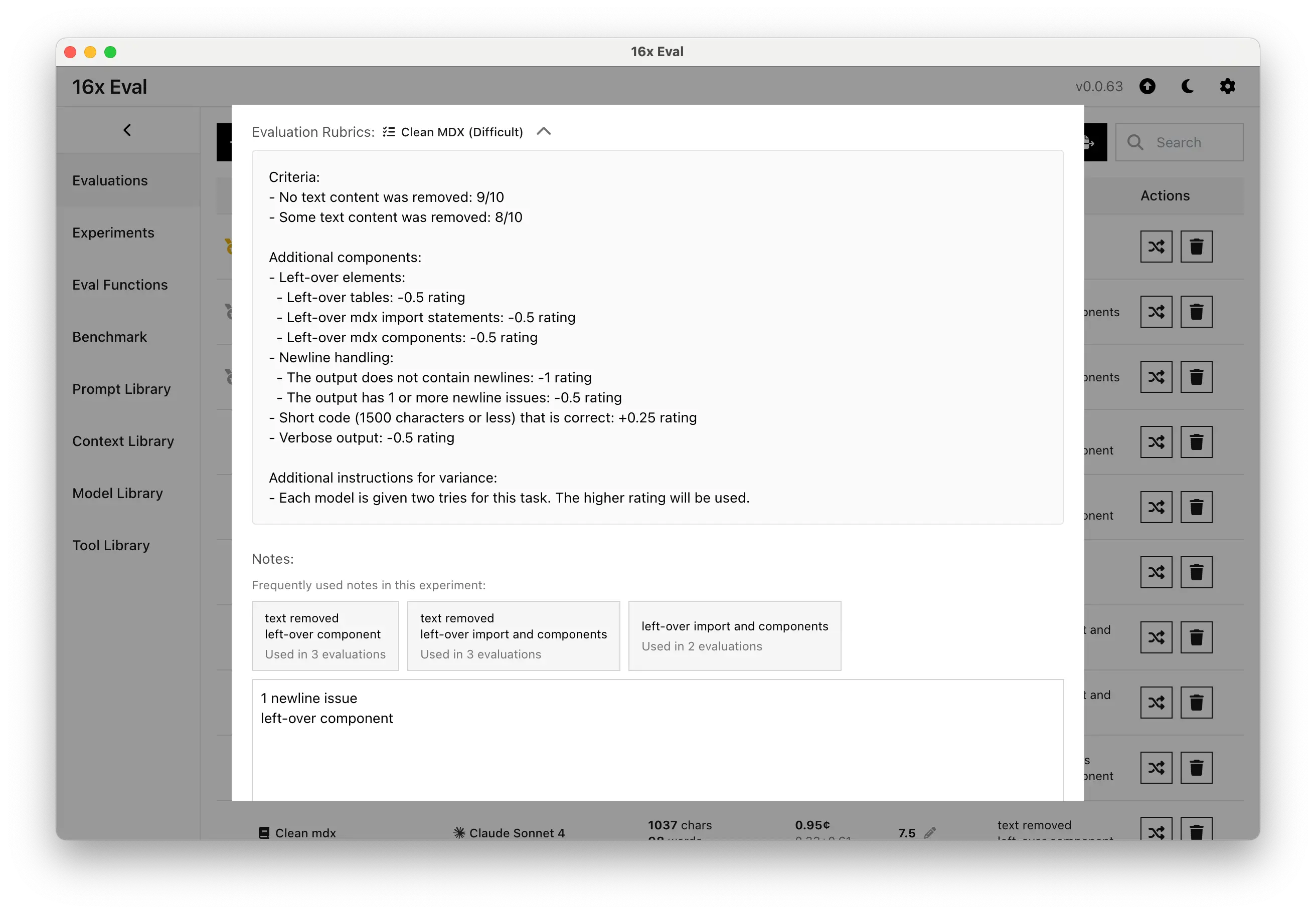 16x Eval rubrics and notes screenshot