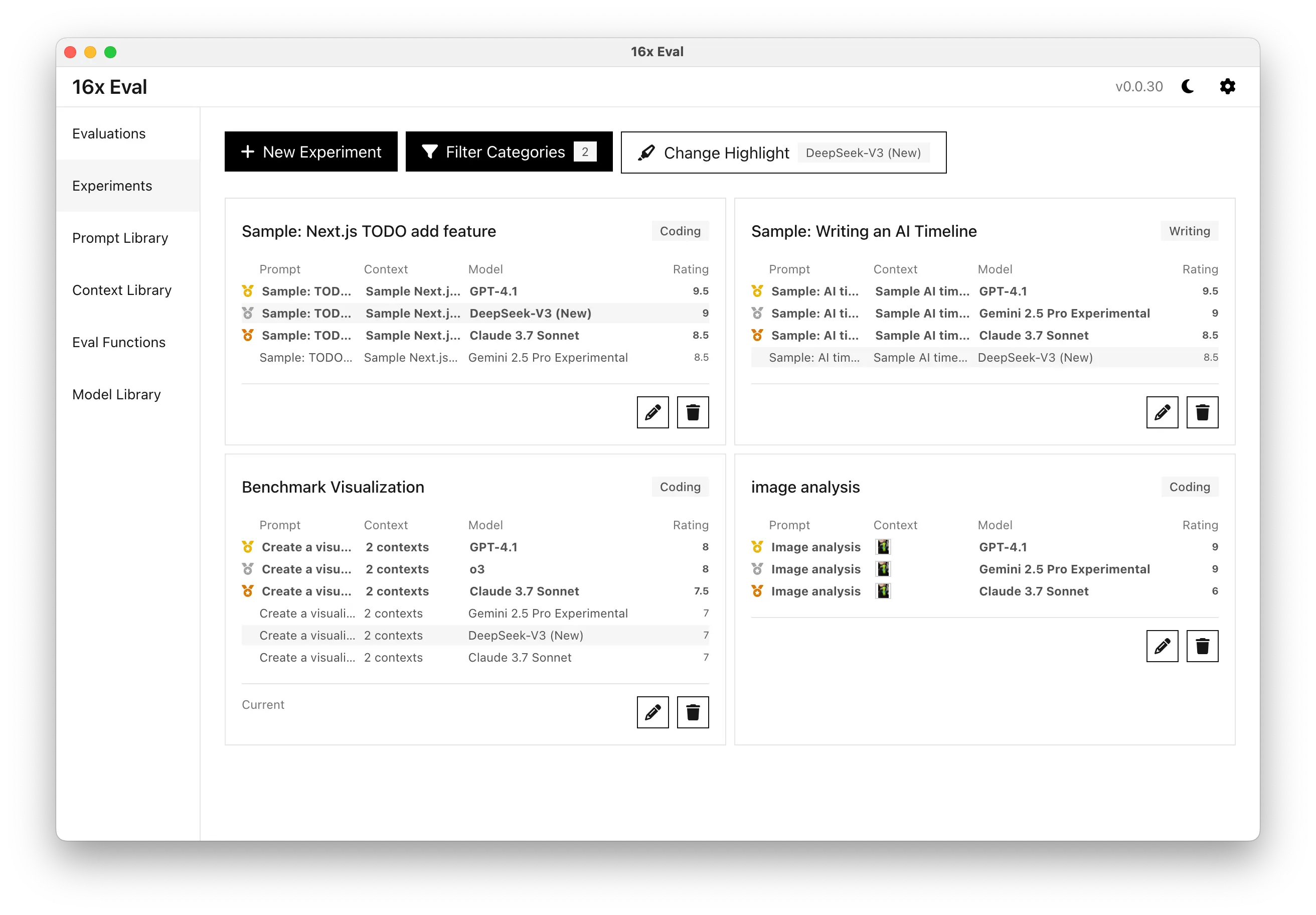 Release 0.0.30 - Experiment page