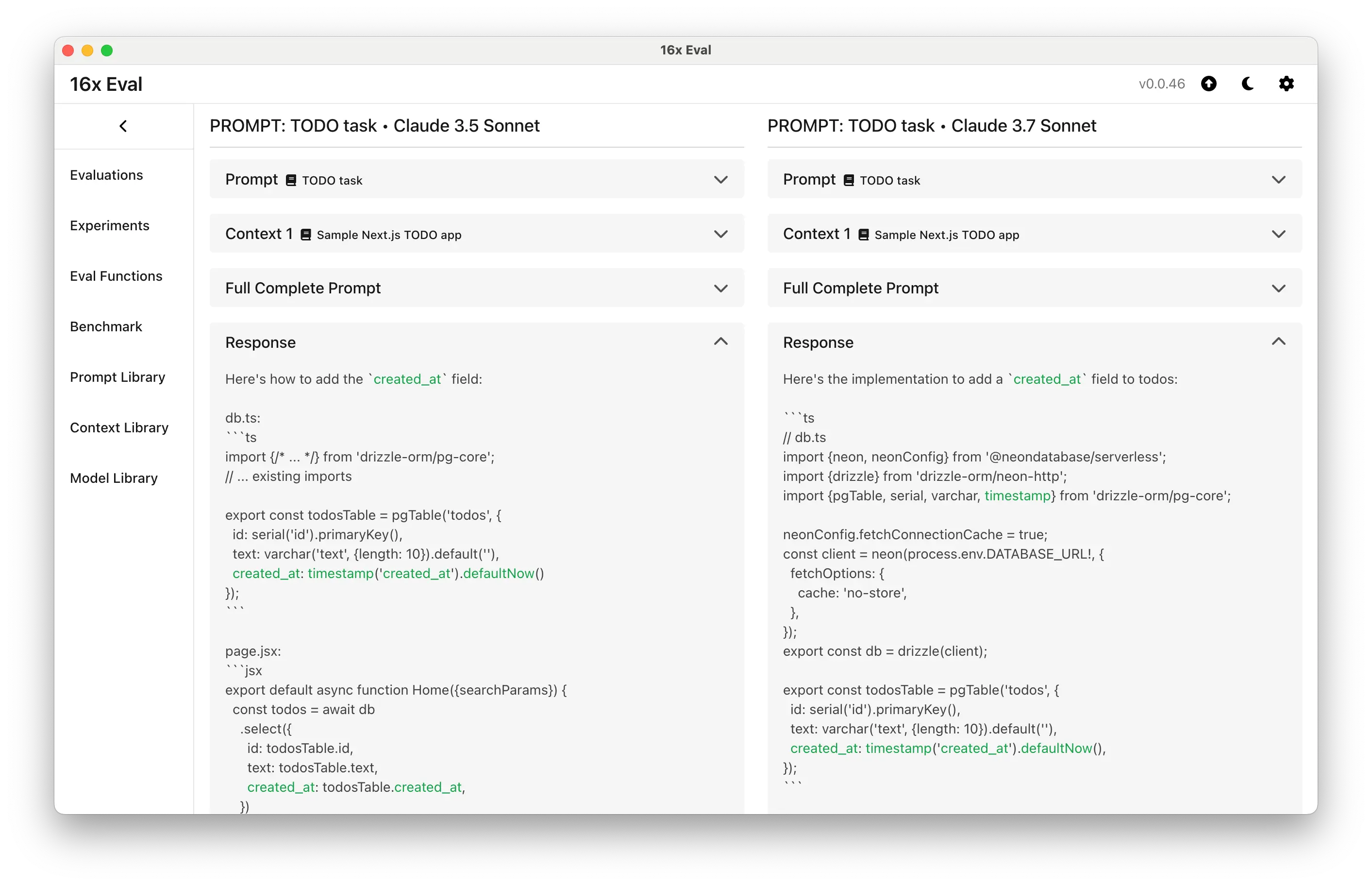 Release 0.0.46 - Evaluation comparison page