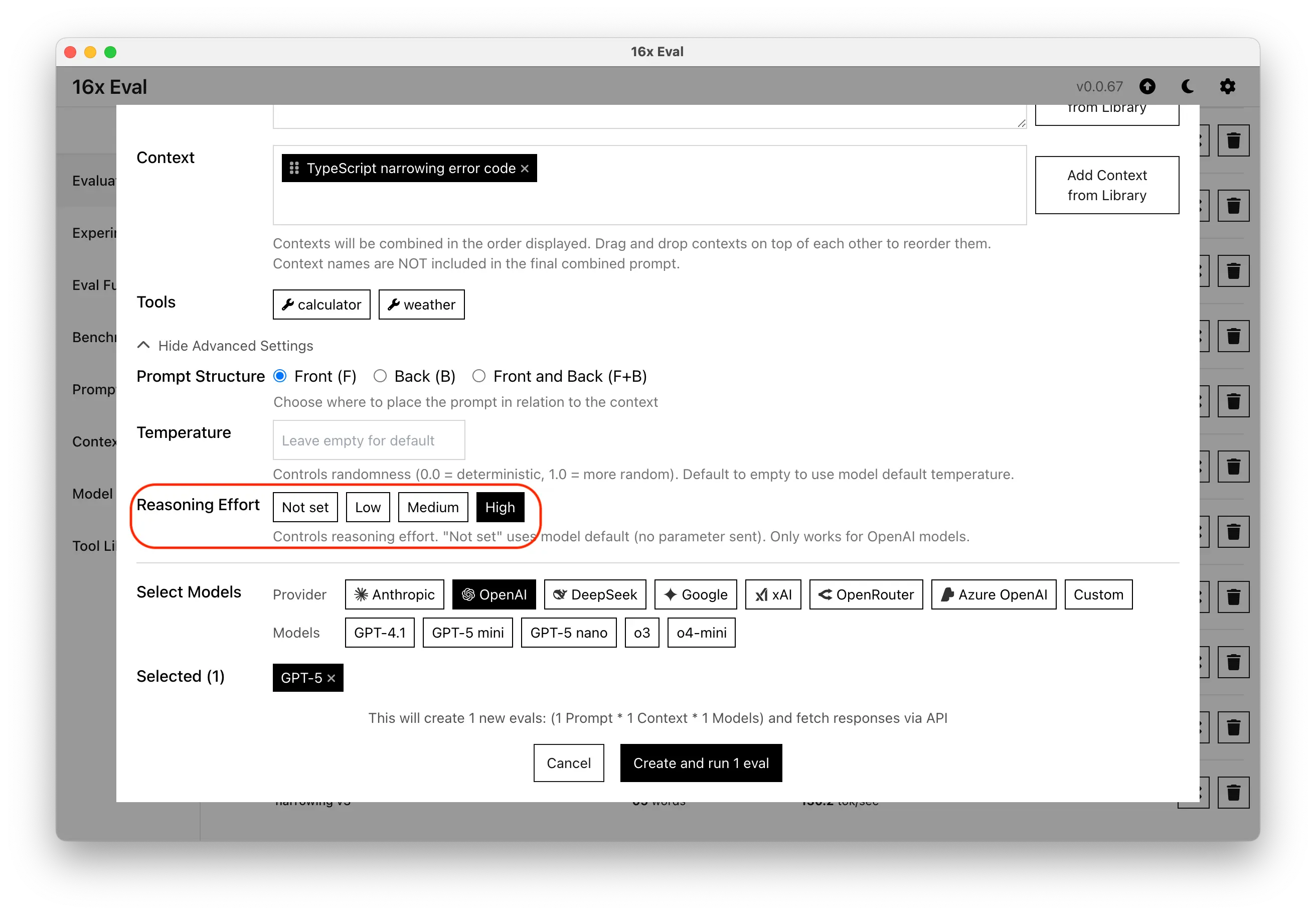Release 0.0.67 - OpenAI reasoning effort parameter