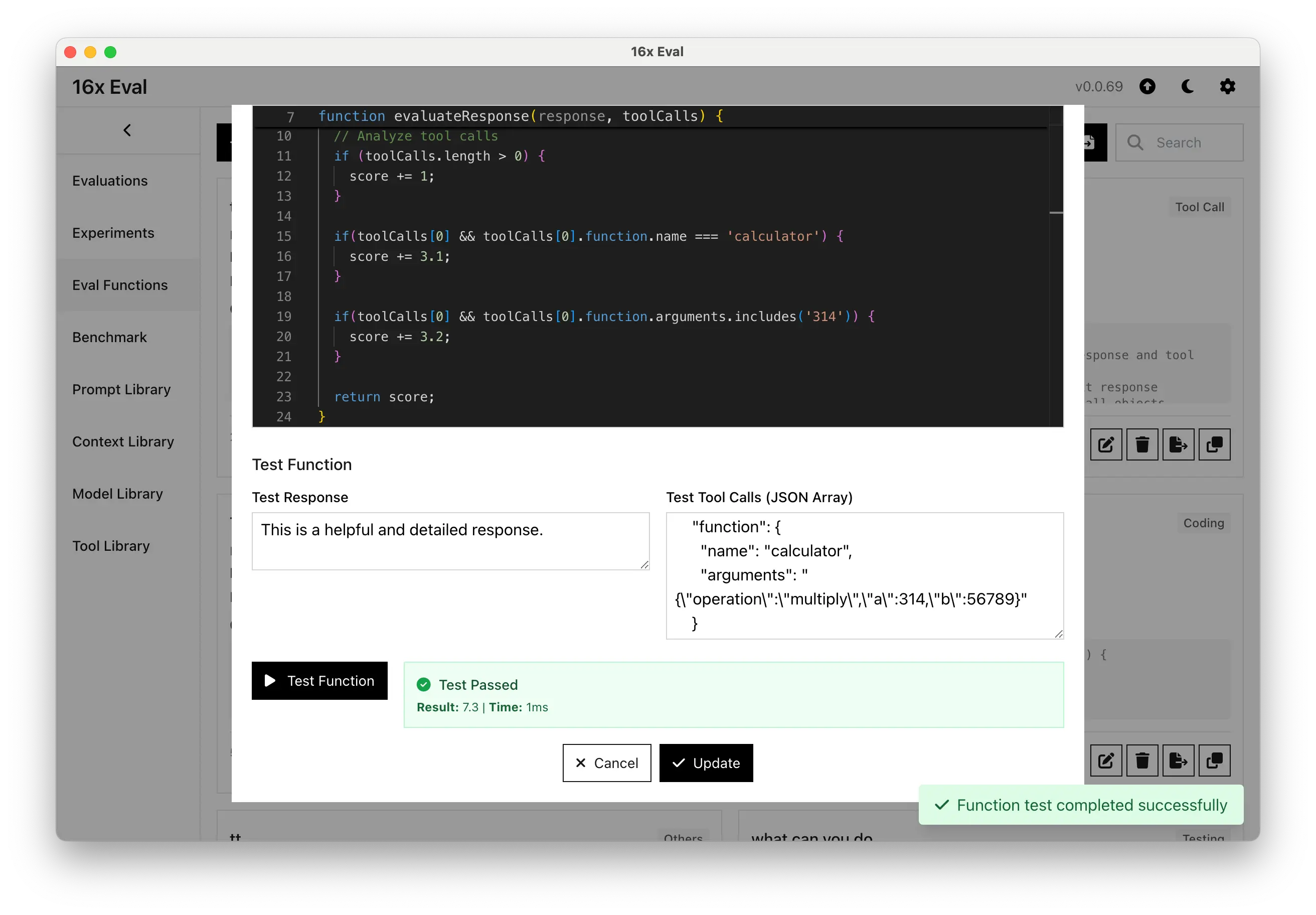 Release 0.0.69 - JavaScript function support for tool calls