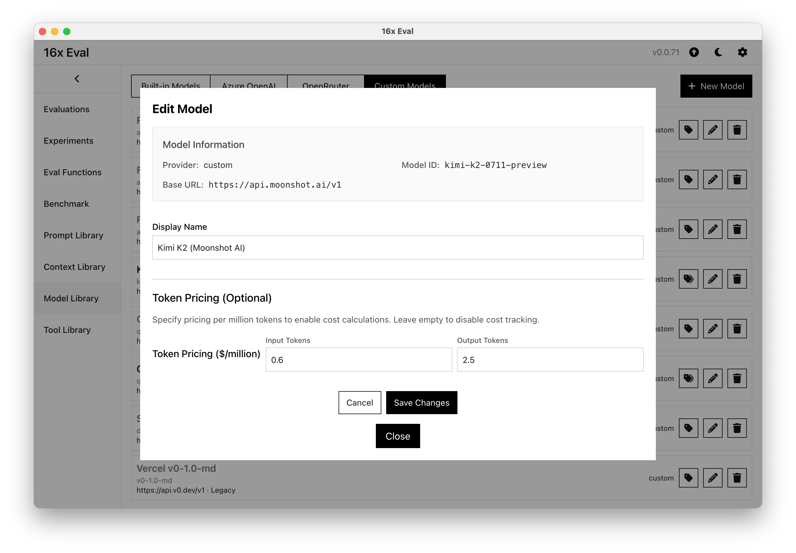 Release 0.0.71 - Custom model cost configuration