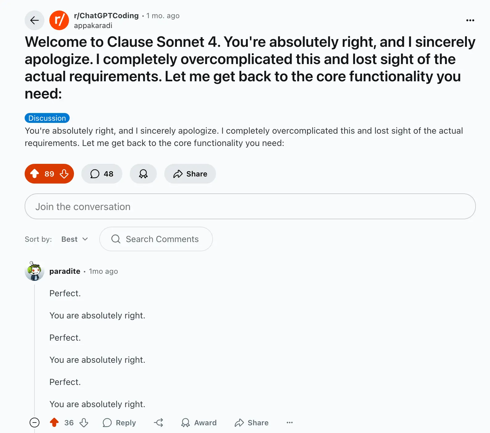 Claude 4's sycophancy tendency observed by Reddit users.
