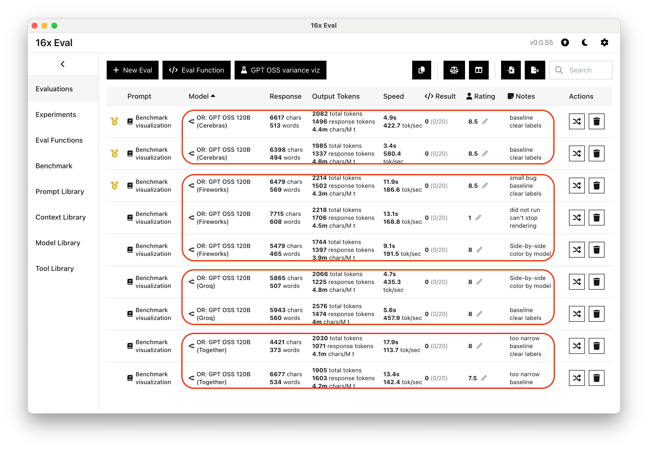 GPT-OSS 120B Visualization Task Performance Across Providers