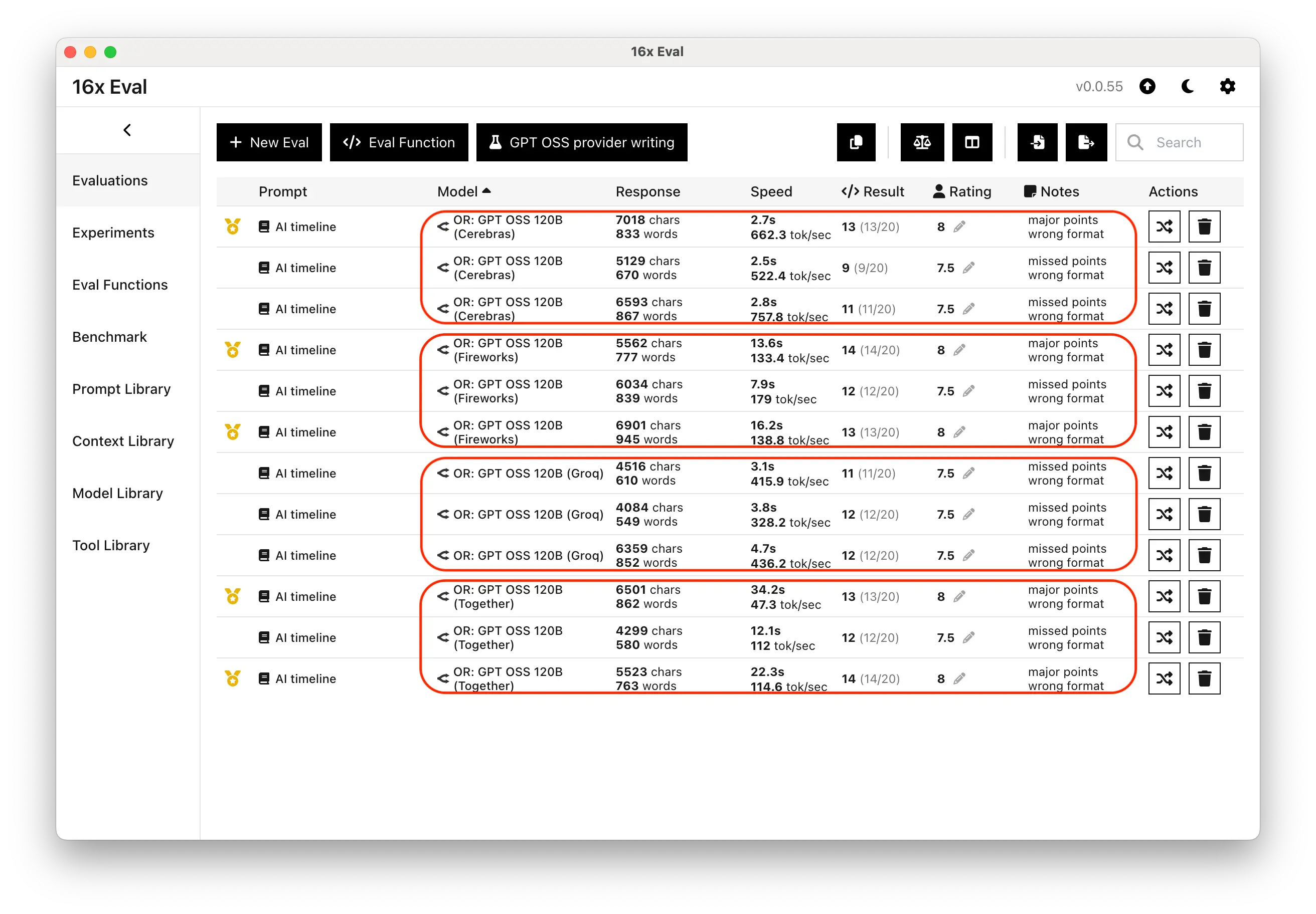 GPT-OSS 120B Writing Task Performance Across Providers