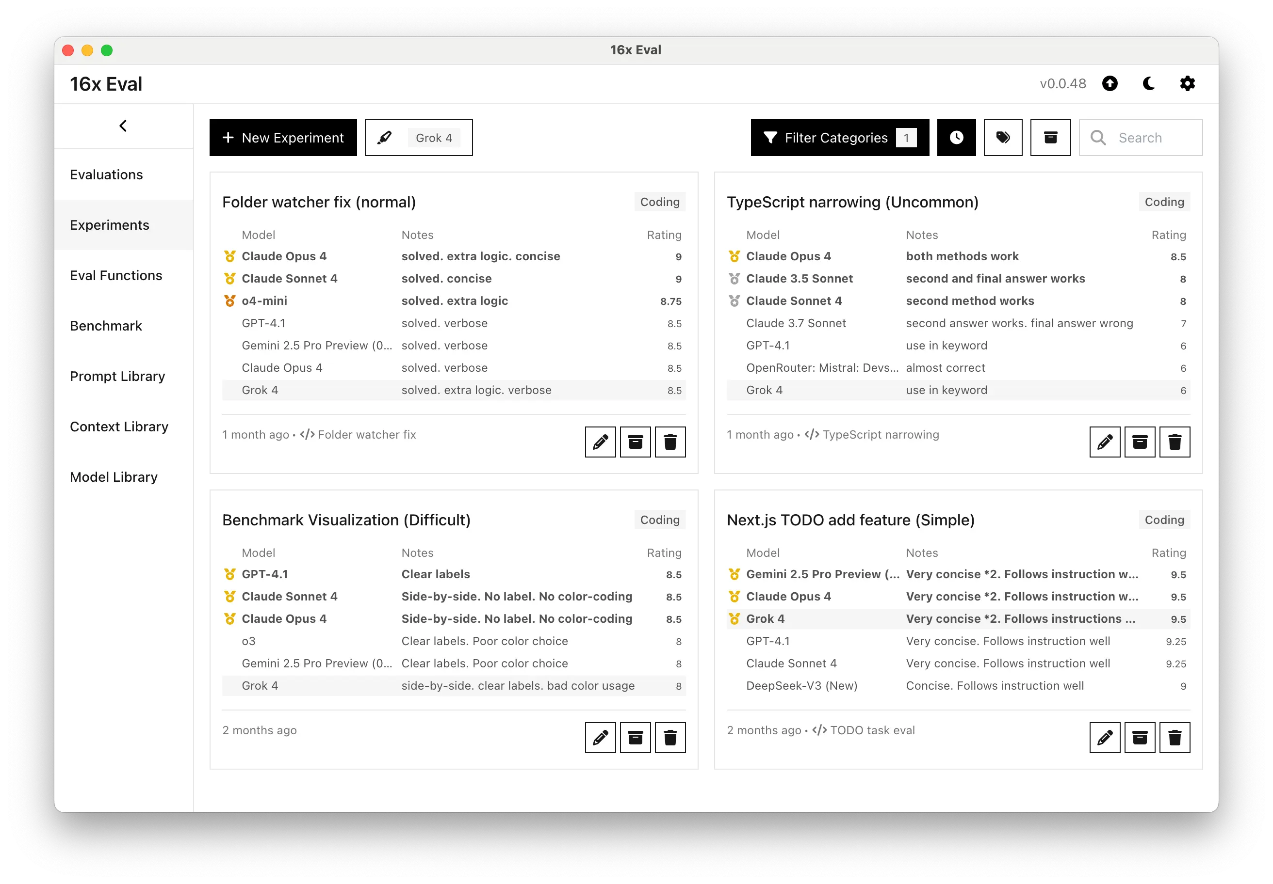 Grok 4 Coding Task Performance across 4 Tasks