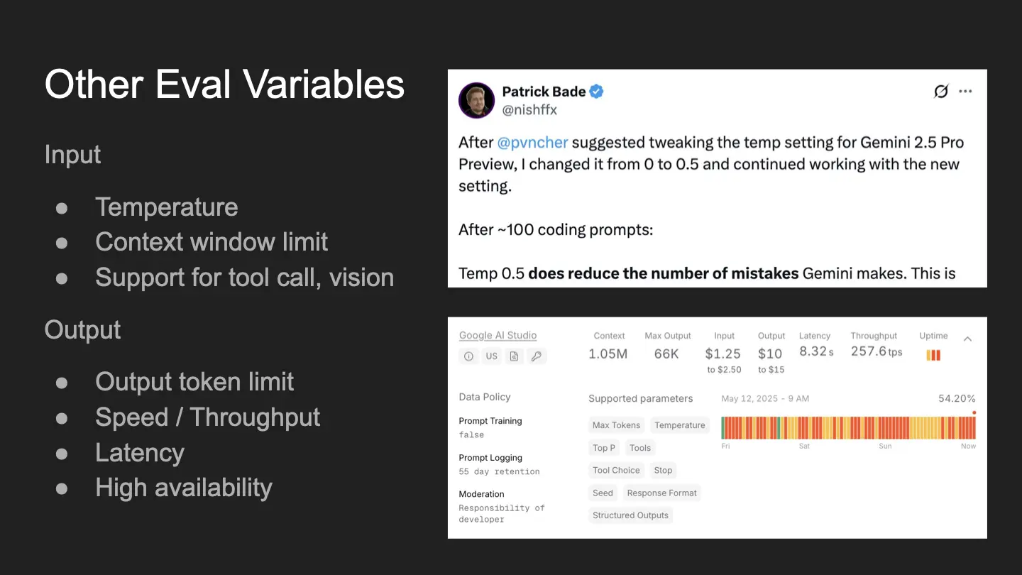 Other factors such as temperature, context window, output token limits and speed can also influence the outcome of a specific task.
